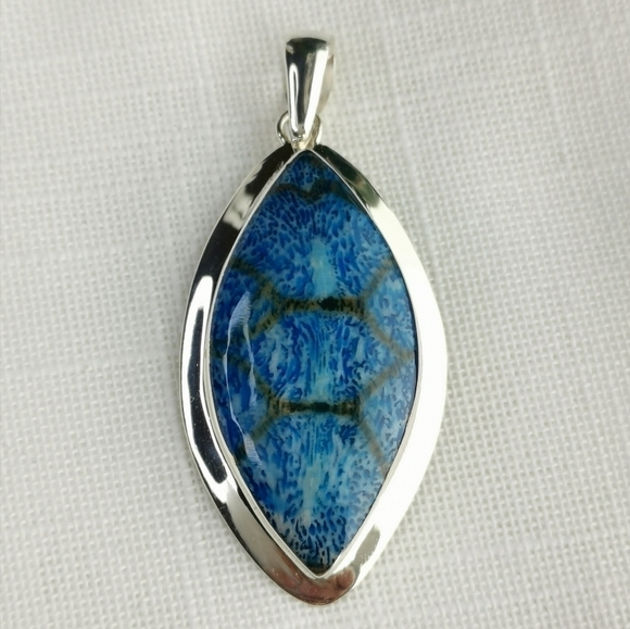 Blue Jasper marquise cabochon sterling silver pendant for necklace 🆕 - Picture 8 of 8